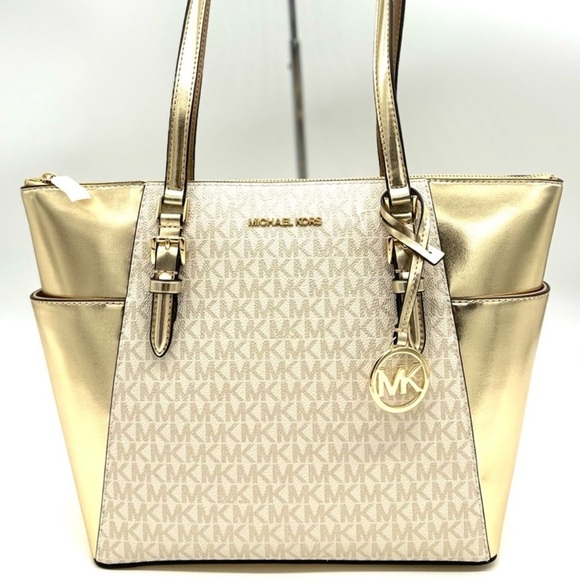 Michael Kors Large Charlotte TZ Tote Bag Pale Gold - Picture 1 of 11